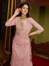 Mauve Ethnic Motifs Embroidered Sequinned Straight Kurta With Trouser & Dupatta