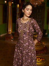 Purple Floral Printed Pure Cotton Anarkali Kurta & Trouser With Dupatta