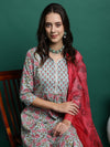 Sea Green Floral Printed Pure Cotton Kurta with Palazzos & Dupatta