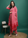 Red Printed Pure Cotton Kurta With Trouser & Dupatta