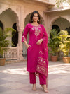 Fuchsia Bloom – Embroidered Straight Kurta Pant with Dupatta Set