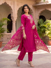 Fuchsia Bloom – Embroidered Straight Kurta Pant with Dupatta Set