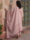 Mauve coloured Floral Printed Pure Cotton Kurta with Churidar & With Dupatta