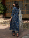 Blue Printed Gotta Patti Pure Cotton Empire A-Line Kurta with Trousers & Dupatta