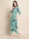 Blue & Gold Ethnic Motifs Printed Pure Cotton Kurta With Trouser & Dupatta
