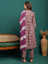 Amethyst Bloom Printed A-Line Kurta Pant with Dupatta Set