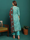 Blue Mirage Printed Cotton Kurta Set