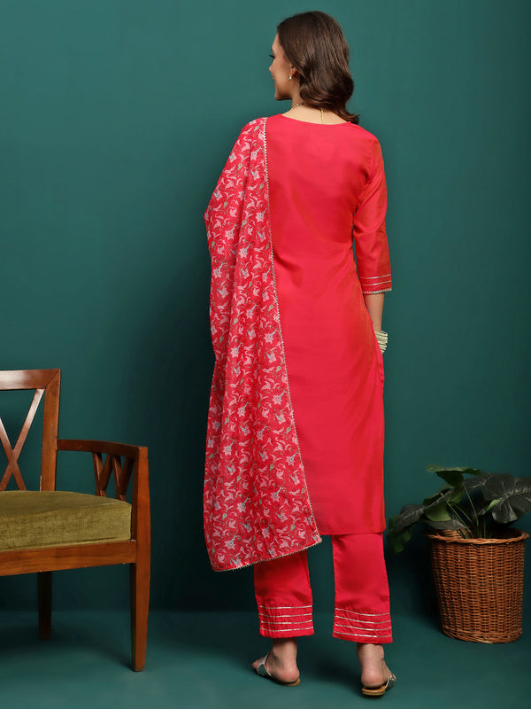 Roselle Grace Embroidered Silk Kurta Pant Dupatta Set