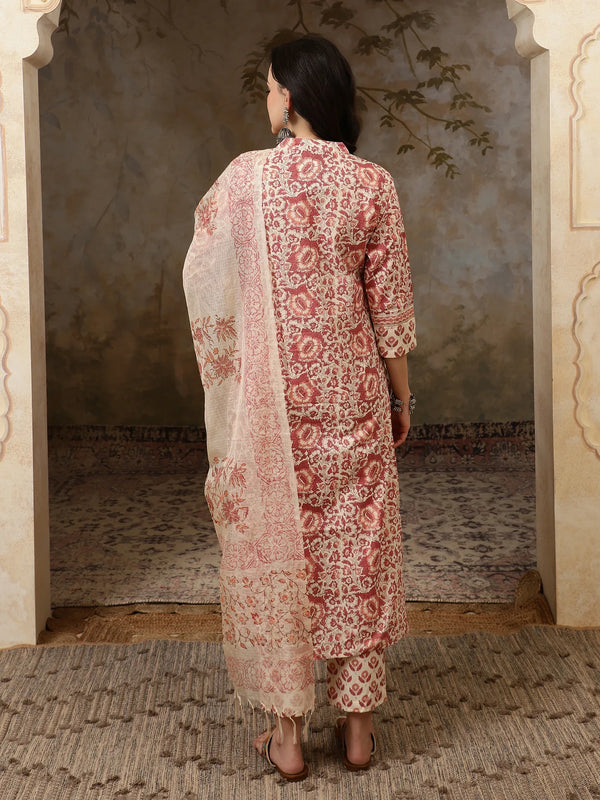 Amaira Floral Printed Straight Pure Cotton Kurta Set with Trousers & Dupatta - BANDIA
