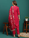 Aurora Thread Floral Embroidered Round-Neck Straight Kurta With Trousers & Dupatta