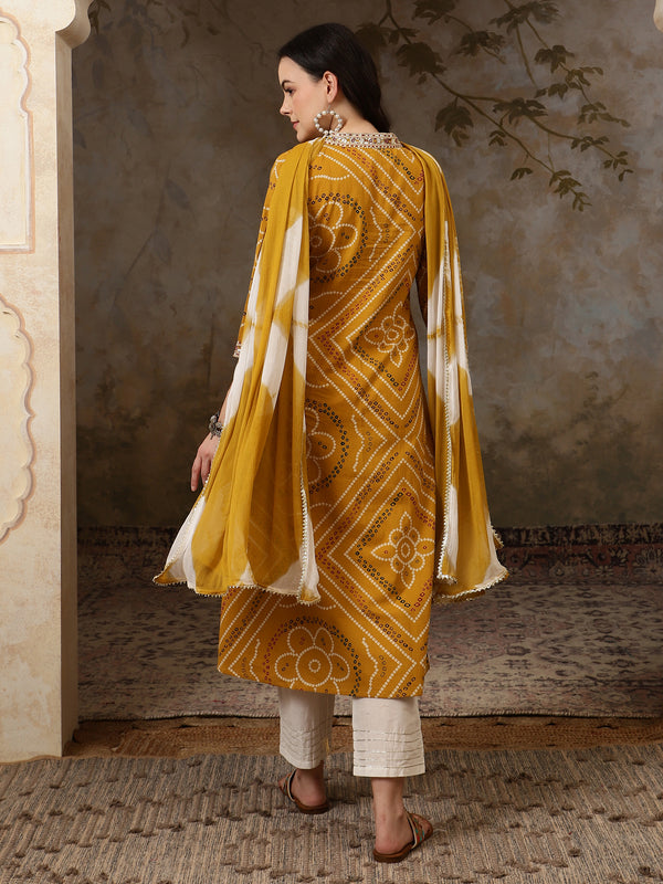 Sunehri Raag Bandhani Printed Pure Cotton Anarkali Kurta Set with Dupatta