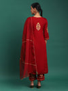 Scarlet Majesty Embroidered 3-Piece Kurta Trouser & Dupatta Set