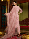 Mauve Ethnic Motifs Embroidered Sequinned Straight Kurta With Trouser & Dupatta