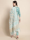 Blue & Gold Ethnic Motifs Printed Pure Cotton Kurta With Trouser & Dupatta