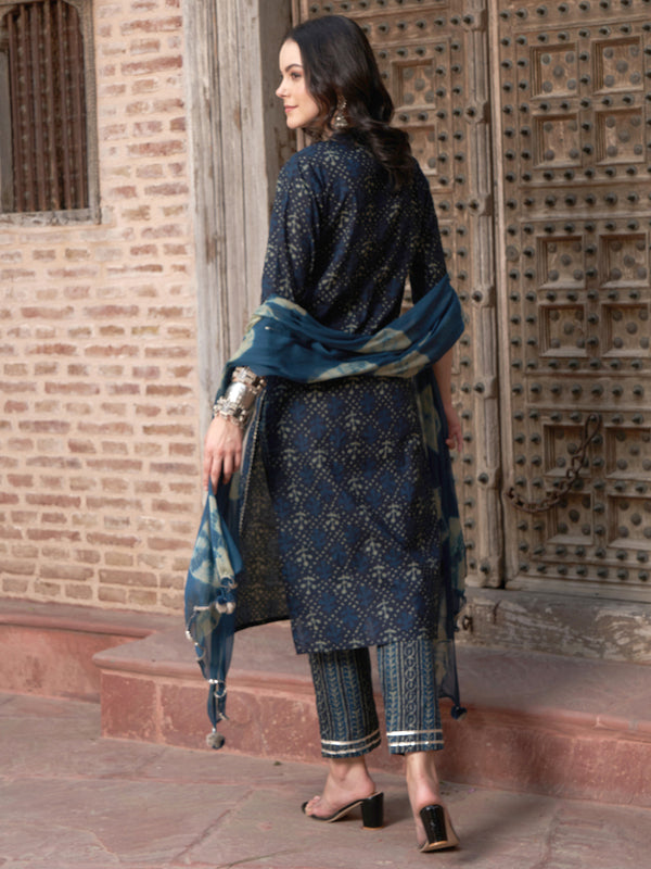Sky Sonata Floral Printed Kurta Pant Dupatta Set