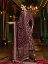Purple Floral Printed Pure Cotton Anarkali Kurta & Trouser With Dupatta