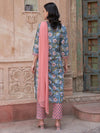 Blue Floral Printed Gotta Patti Pure Cotton Kurta with Trousers & Dupatta