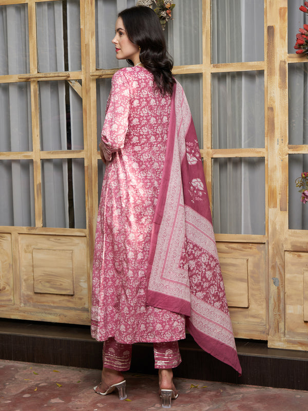 Ethnic Motifs Printed Pure Cotton Kurta with Trousers & Dupatta