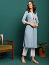 Embroidered Pure Cotton A-Line Kurta With Trouser Set