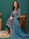 Celeste Grace Printed Pure Cotton A-Line Kurta Pant with Dupatta Set