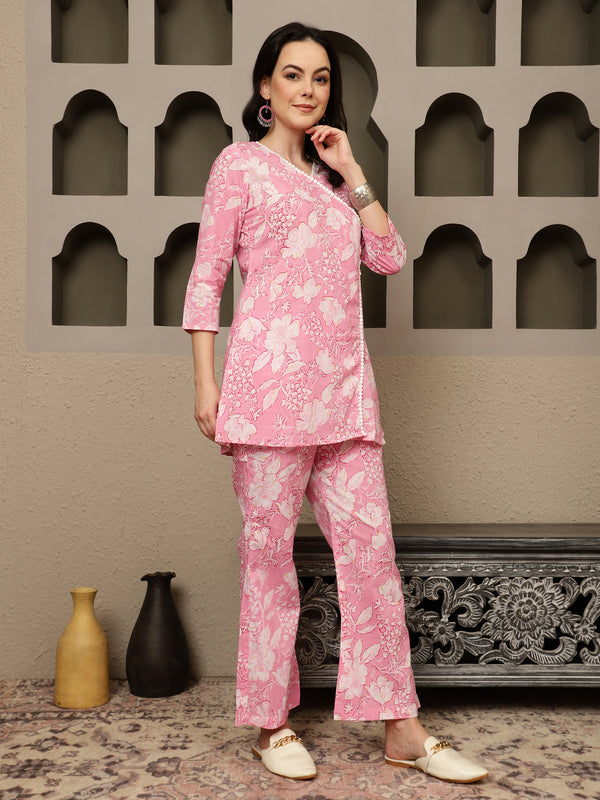Nivara Floral Printed Cotton Tunic & Trousers Co-ord Set