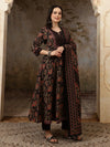 Inaya Black Floral Bead & Stone Work Cotton Anarkali Kurta Set with Dupatta