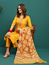 Sun Drape Printed & Embroidered Straight Kurta With Trouser & Dupatta Set