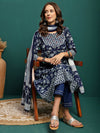 Printed Pure Cotton Anarkali Kurta With Trouser & Dupatta Set