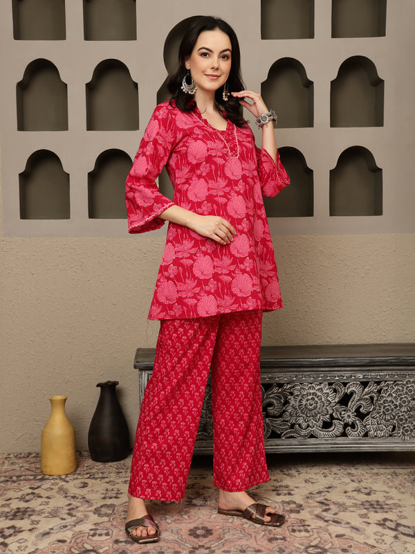 Sarini Printed Pure Cotton Tunic & Trousers Co-ord Set