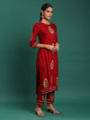 Scarlet Majesty Embroidered 3-Piece Kurta Trouser & Dupatta Set