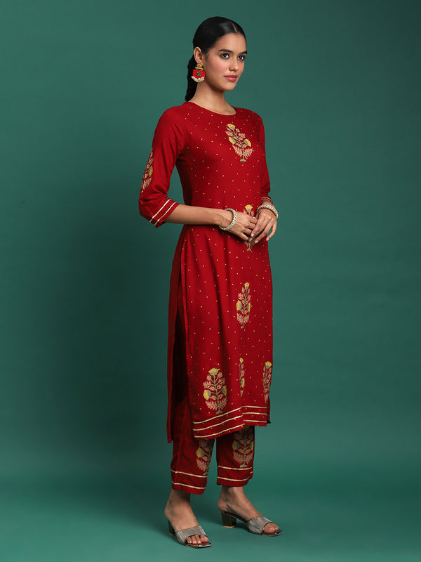 Scarlet Majesty Embroidered 3-Piece Kurta Trouser & Dupatta Set