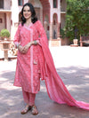 Pink Bandhani Printed Pure Cotton Angrakha Kurta With Trousers & Dupatta