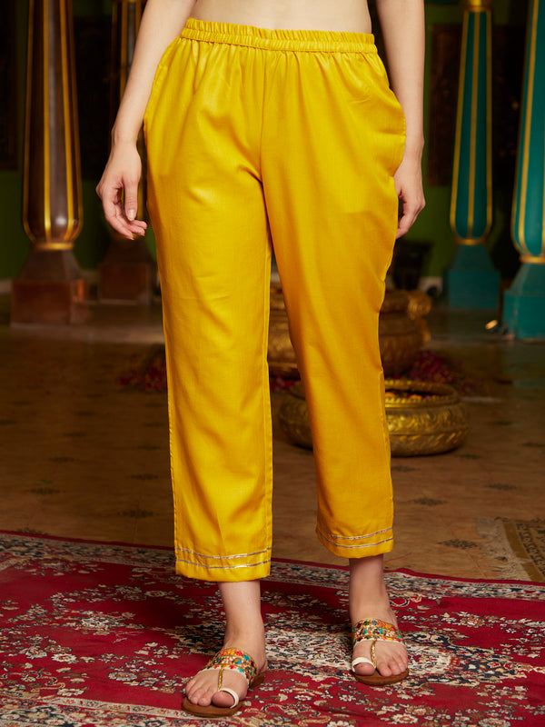 Yellow Floral Embroidered Gotta Patti Straight Kurta & Trouser With Dupatta