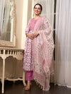 Mauve Embroidered Straight Pure Cotton Kurta With Trouser & Dupatta
