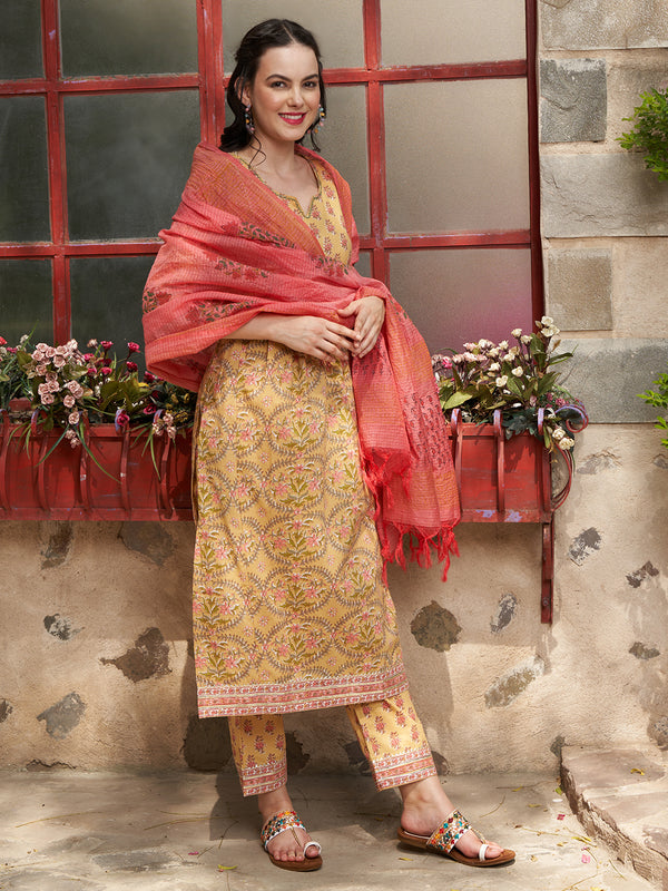 Marigold Muse Floral Printed Kurta Pant with Dupatta SetEthnic Wear for Women