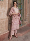 Mauve coloured Floral Printed Pure Cotton Kurta with Churidar & With Dupatta