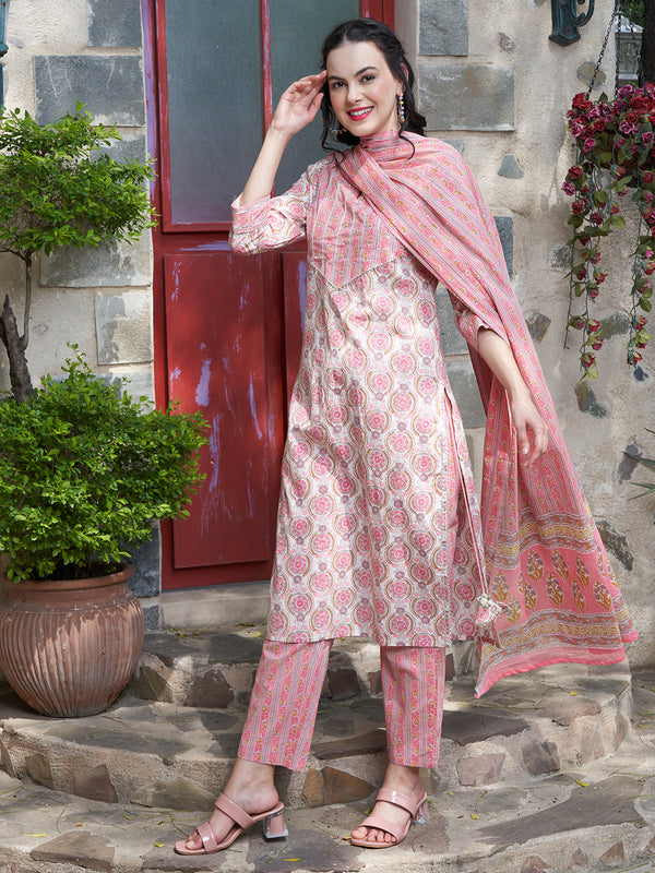 Ethnic Motifs Printed Gotta Patti Pure Cotton Kurta & Trouser With Dupatta
