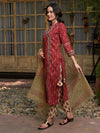 Maroon Floral Printed Angrakha Pure Cotton Kurta with Trousers & Dupatta