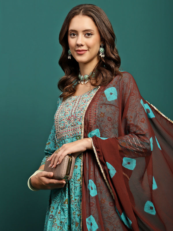 Blue Mirage Printed Cotton Kurta Set