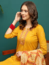 Sun Drape Printed & Embroidered Straight Kurta With Trouser & Dupatta Set