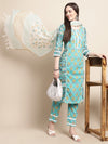 Aqua Bloom Floral Printed Kurta Pant Dupatta Set