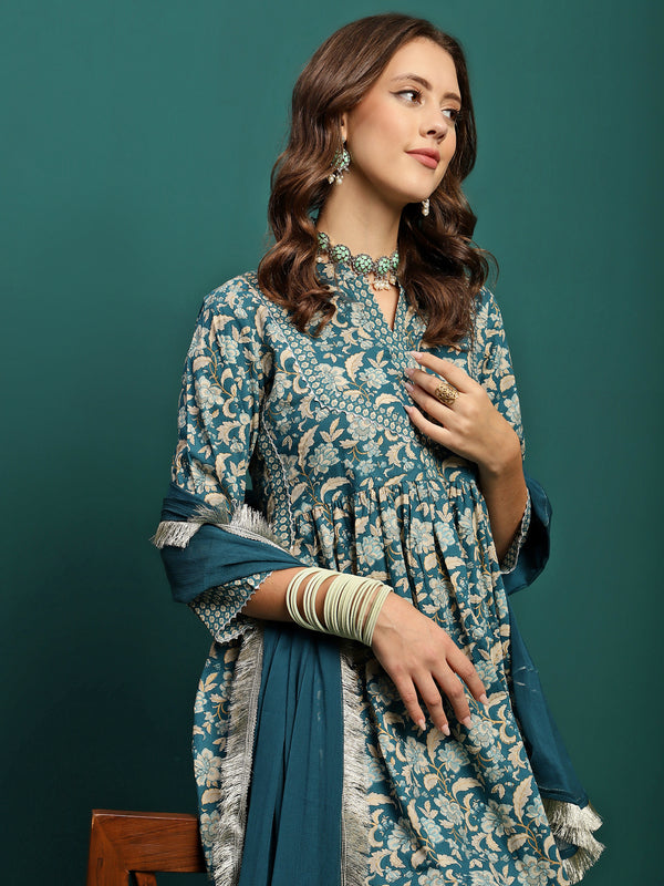 Marine Whisper Printed Cotton Kurta Set