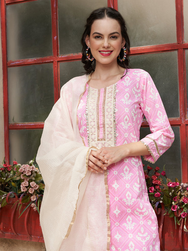 Rose Mirage Floral Printed Kurta Pant Dupatta Set