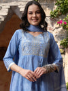 Indigo Drape Bandhej Printed Kurta Pant Dupatta Set