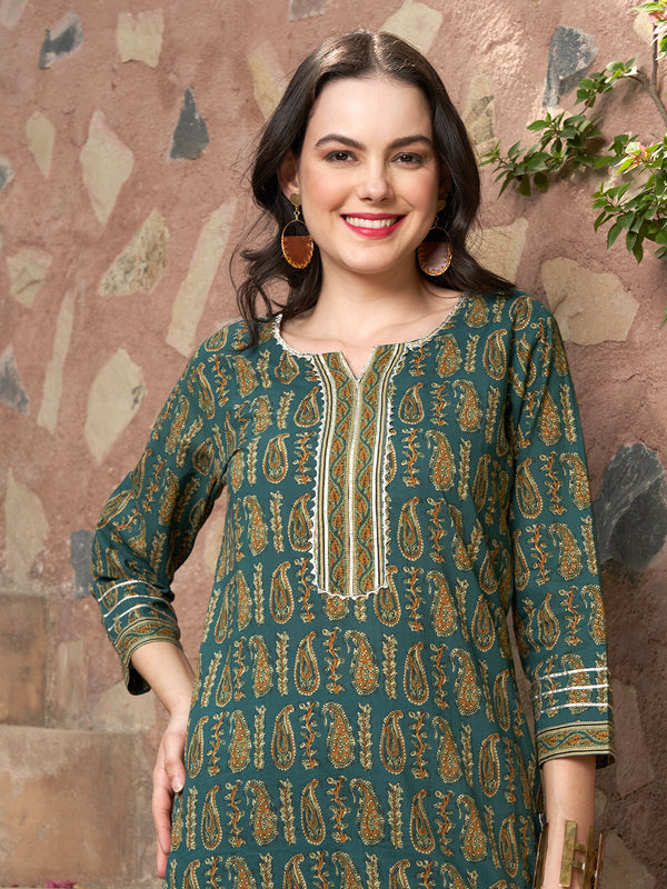 Verdant Bloom Green Floral Printed Kurta Pant with Dupatta Set Elegant Ethnic Wear for Women