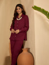 Ameera Maroon Solid Cotton Shirt & Trouser Co-ord Set