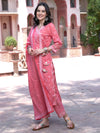 Pink Bandhani Printed Pure Cotton Angrakha Kurta With Trousers & Dupatta
