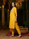 Yellow Floral Embroidered Gotta Patti Straight Kurta & Trouser With Dupatta