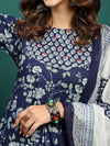 Printed Pure Cotton Anarkali Kurta With Trouser & Dupatta Set