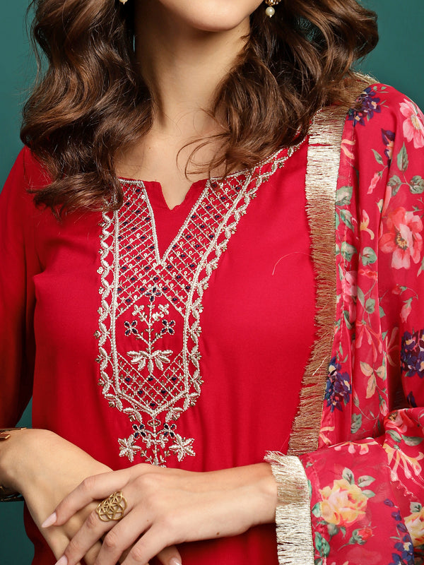 Scarlet Aura Embroidered Straight Kurta Pant with Dupatta Set